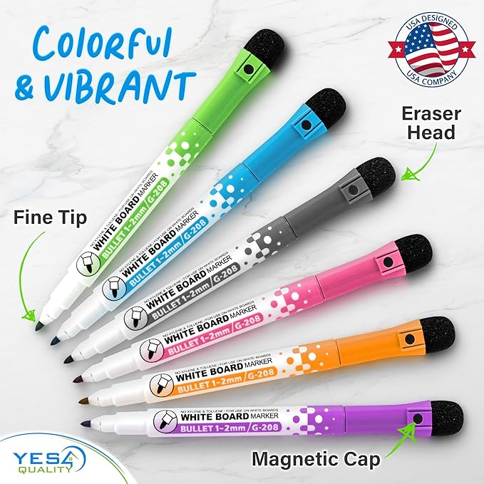 Magnetic Dry Erase White Board Sheet for Fridge (12x8), Stain Resistant Technology w/ 6 Markers & Big Eraser with Magnet, Small Refrigerator Whiteboard Planner & Organizer by Yes4Quality