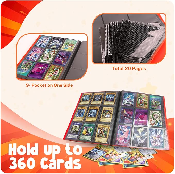 Card Binder, 9 Pocket Trading Card Album Folder,20 Pages, 360 Card Capacity Sports Card Binder, Premium Card Binders Compatible with MTG, TCG, Baseball Cards (Red)