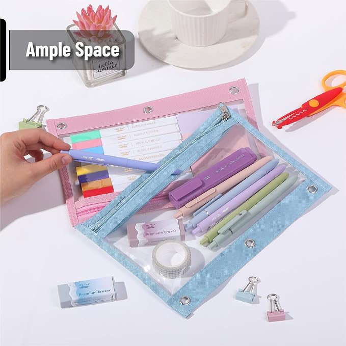 Mr. Pen- Pencil Pouch for 3 Ring Binder, 5 Pack, 10"x7", Smooth Zipper | Clear Window, Large Capacity Pencil Case with 3 Reinforced Grommets for School, Office, Supplies Storage | Clear Window, Large Capacity Pencil Case with 3 Reinforced Grommets for ...