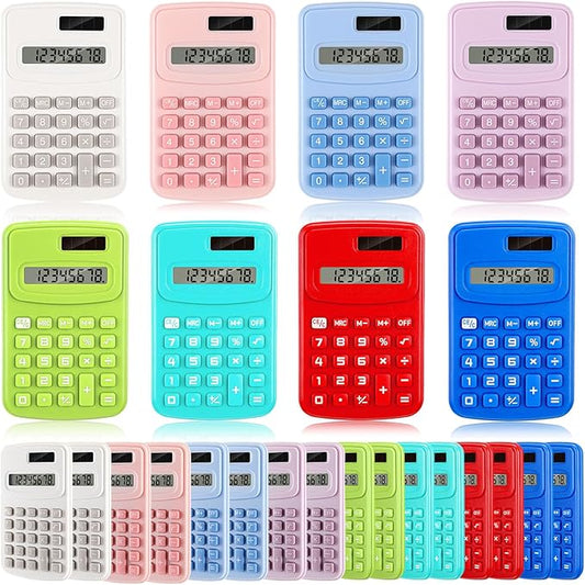 LEIFIDE 24 Pack Pocket Calculator Small Bulk Basic 4 Function Calculator 8 Digit Display Battery Powered for Desktop Home Office School Student Kids (Multicolor)