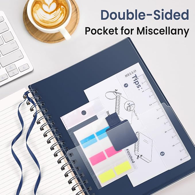EMSHOI Lined Spiral Journal Notebook, 300 Pages, A4 Size (8.2'' x 11.2'') | College Ruled, 100 GSM Perforated Thick Paper, Flexible Plastic Cover, for School, Writing, Work & Journaling (Blue)