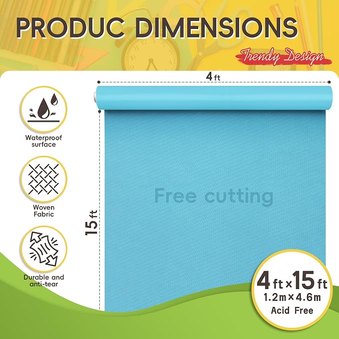 Sky Blue Bulletin Board Paper Roll 4x15ft Non-Woven Fabric | Self-healing,Pinhole & tear-resistant,Easy to cut & reusable backdrop for schools,Offices & creative projects