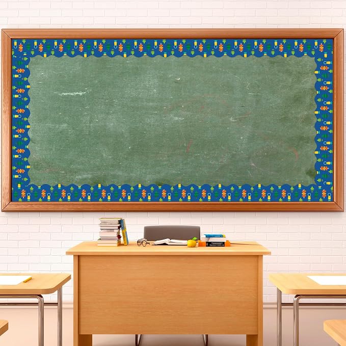 BeYumi Camping Tent Border Trim - 65ft Back to School Hiking Camping Scalloped Rolled Border Trim Outdoor Themed Bulletin Board Set Classroom Office Chalkboard Kindergarten Preschool Party Decoration