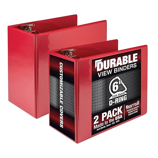 Samsill Durable 6 inch 3 Ring Binder, Locking D Ring 100% Recycled Chipboard, Red, 2 Pack