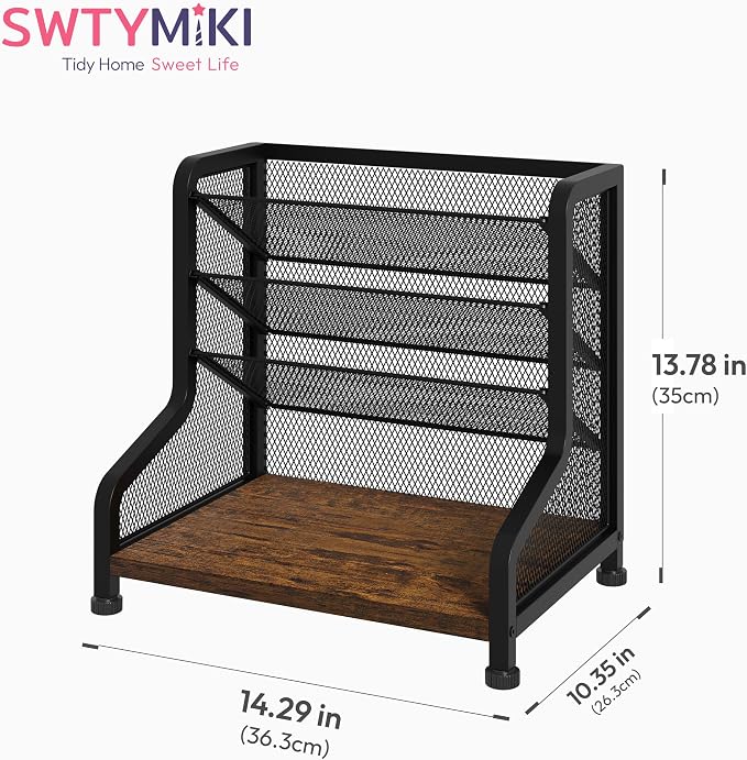 SWTYMIKI Paper Organizer, Mesh and Wood Desk Office Organizer, Office Organization and Binder Storage for Workspace, Home, School, Espresso