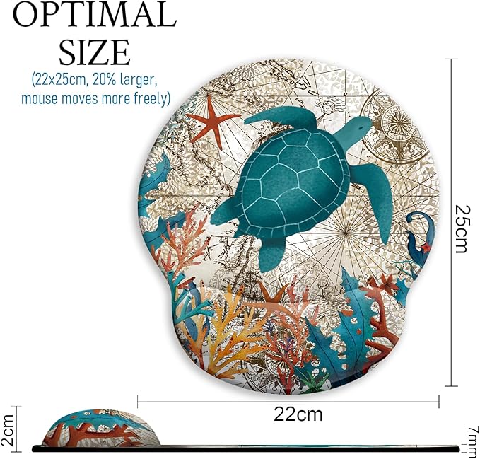 Blusabaca Ergonomic Mouse Pad with Wrist Rest, Sea Turtle Mouse Pads Wrist Support for Desk, Cute Gaming Mousepad for Wireless Mouse Laptop Computer Work Home Desk Accessories Office Supplies Decor