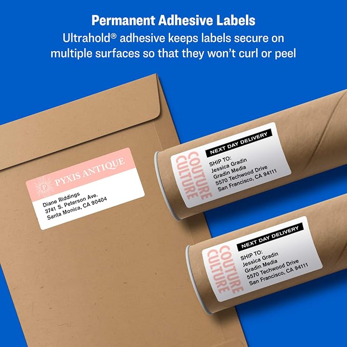 Avery Printable Shipping Labels, Sure Feed Technology, 3-1/3" x 4", White, Laser/Inkjet Printable, 60 Blank Mailing Labels (15264) (Pack of 2)