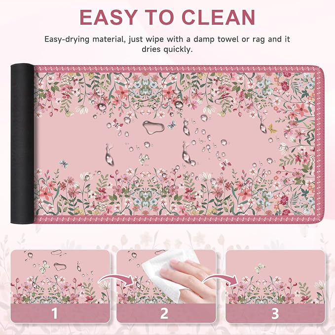 iCasso Desk Mat Pink,Long Mouse Pad with Stitched Edges | Non Slip Computer Pad for Women,Cute Aesthetic Keyboard Mat for Desktop,Large Desk Cover Work Home School