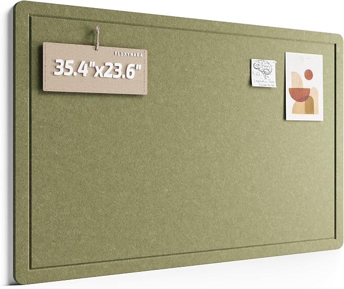 Fluxynara 35.4" x 23.6" Bulletin Board, Olive Green | Cork Board Alternative with 12 Removable Adhesive Tabs, Foldable Felt Pin Board for Home, Office, Classroom & Dorm