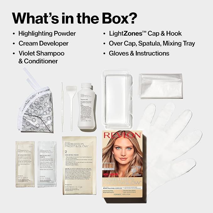 Revlon Color Effects Frost and Glow Hair Highlight Kit, 20 Blonde, 1 Pack | Permanent highlighting kit for at-home hair highlights; ammonia free and paraben free. Permanent hair color and hair dye.