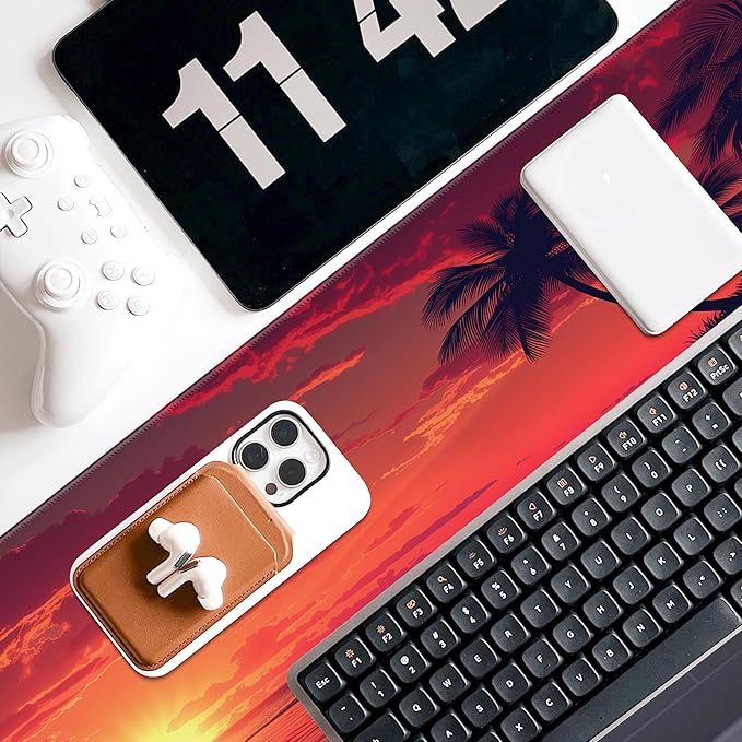 Sunset Beach Mouse pad with Tropical Ocean Landscape and Non-Slip Rubber Base Design for Personalized Office Desktop Decoration Accessories 31.5 x 11.8 in