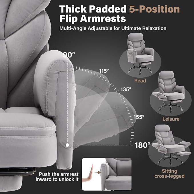 Big and Tall Office Chair, Reclining High Back Criss Cross Desk Chair | Footrest, Foldable Arms, Soft Wide Pet Seat, Thick Padded, Cross Legged Home Office Large Ergonomic Computer Chair