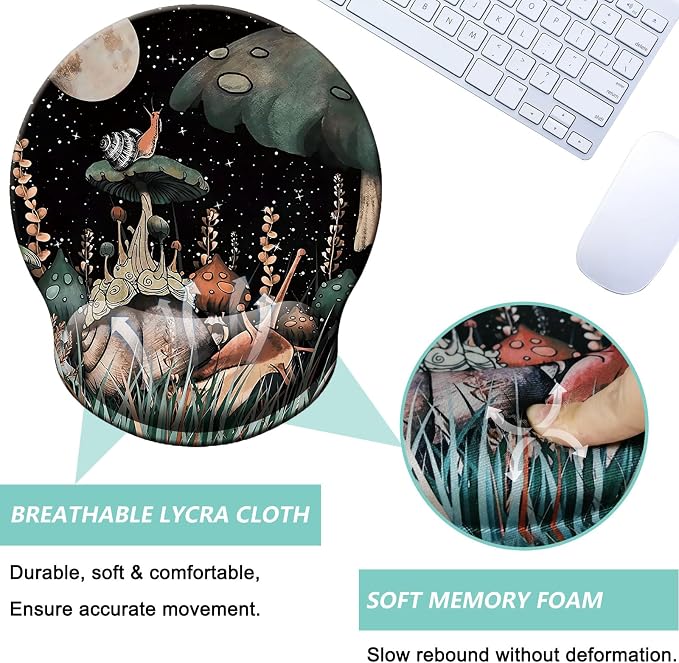 Mouse Pad with Wrist Support, Ergonomic Mouse Pad with Memory Foam Wrist Rest Cushion, Non-Slip Rubber Base Gaming Mice Pad for Home Office Computer Laptop, Snail