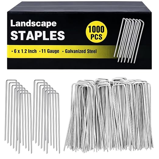 HongWay 1000 Pack Landscape Staples 6 Inch, Galvanized Garden Stakes Bulk | Heavy Duty Garden Staples 11 Gauge Ground Stakes for Landscape Fabric, Lawn, Turf, Gardening, Outdoor Decorations