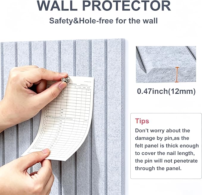 0.47" Thick Felt Pin Board 48"x36" Large Cork Board Alternative 12 Pack 11.81"x11.81"Felt Bulletin Board Wall Tiles Notice Board with 60 Pushpins for Home Office School(Fine-Silver Grey)
