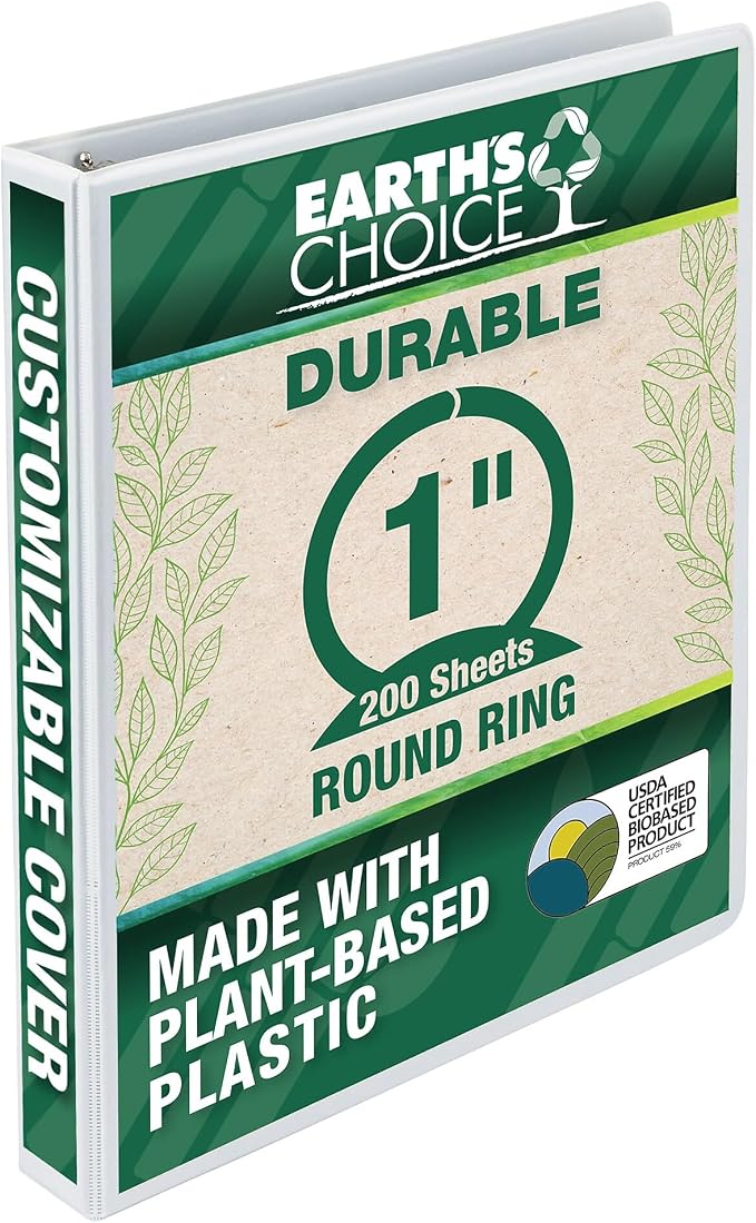 Samsill Plant-Based 1 Inch Durable Round Ring, View Binder, Eco-Friendly, USDA Certified Biobased, Single, White