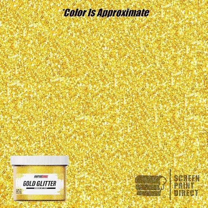Rapid Cure® Screen Printing Ink Gold Glitter (Quart- 32 oz.) - Plastisol Ink for Screen Printing Fabric - Low Temp. Curing Plastisol by Screen Print Direct - Gold Glitter Silk Screen Printing Ink