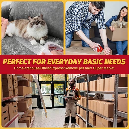 Heavy Duty Packing Tape for Moving Boxes and Packaging Supplies, Total 390y, 6 Rolls Clear Moving Tape with Dispenser and Utility Knife, 1.89in. X65yd, Mailing and Moving Supplies