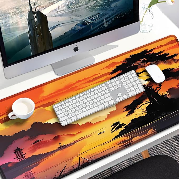 Mouse Pad Gaming, 31.5x15.7 inch Large Extended Computer Keyboard Mouse Mat, Water Resist Non-Slip Mousepad Rubber Base Long XXL Mouse Pad for Work & Gaming, Office & Home, Sunset
