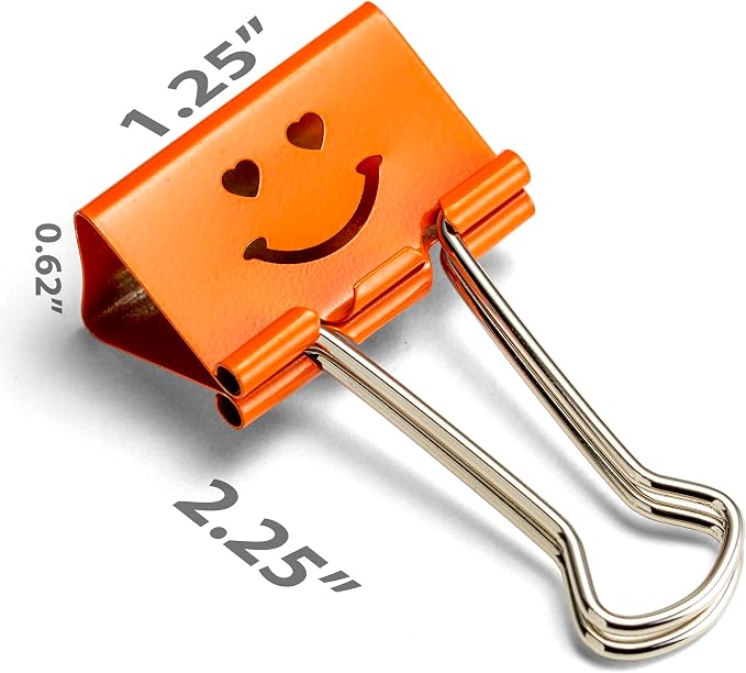 Officemate Smiling Face Binder Clips, Medium, Assorted Colors 36 Pcs, Paper Clamps for Office,Teacher Gifts, School and Home (31095)