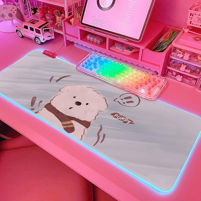 JMIYAV Pink RGB Gaming Mouse Pad 31.5x12 Inch PC XL Large Extended Glowing Led Light Up Desk Pad Non-Slip Rubber Base Computer Cute Mousepad Mat Desk Accessories Gaming Setup 60-0768