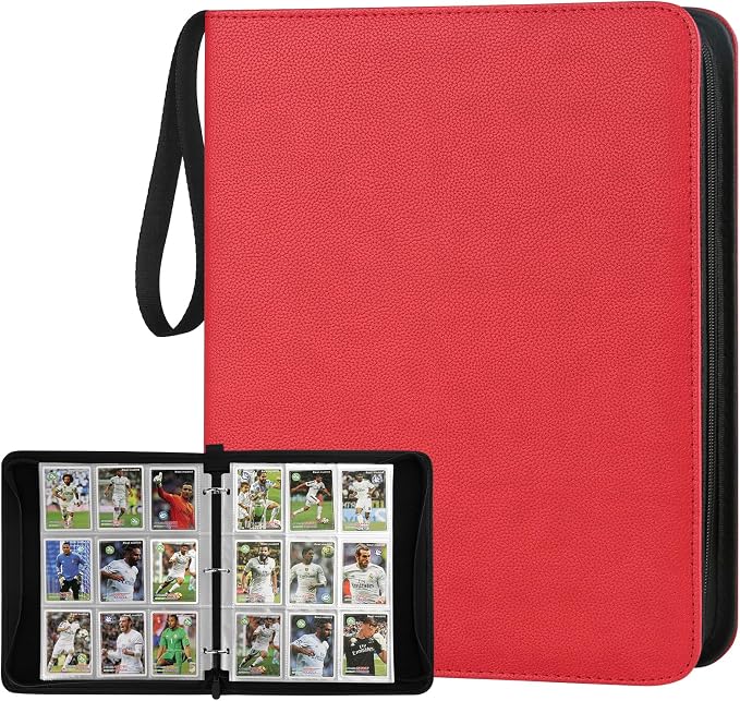 GERMUN 3 Ring 9 Pocket Zipper Card Binder, 720 Double Sided Standard PU Trading Card Album Folder for TCG & Sports Cards, Not Fit Top Loaders (red)