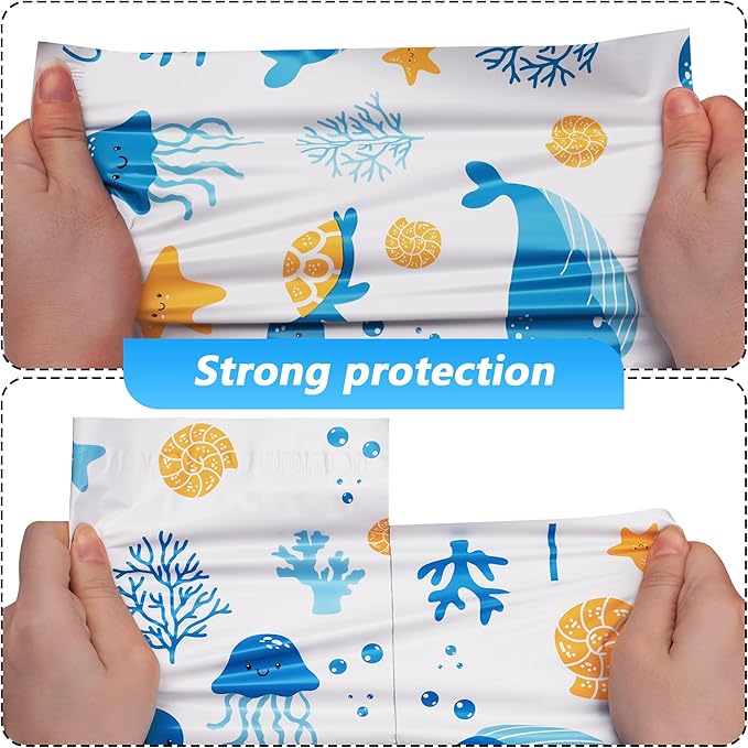 Ocean Printed Poly Mailer 6x9 Inch 100 Pcs, Waterproof and Tear-Resistant Shipping Bags for Clothing, Strong Mailing Bags with Self-Seal, Cute Packaging Bags for Small Business