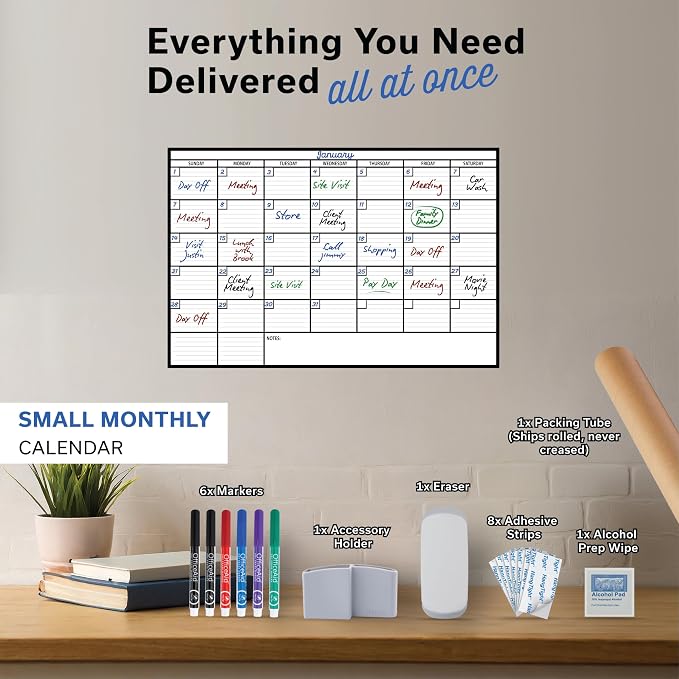 Small Dry Erase Calendar for Wall 17x26, Month Blank Kids Family Reusable Office, Classroom Schedule Monthly Planner Erasable Write, Rolled Whiteboard White Board, Calendar Dry Undated Erase for Wall