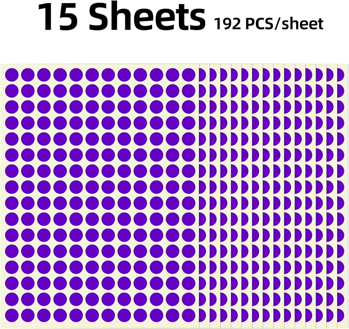 3/8" Small Colored Dot Stickers 2880 PCS Round Circle Stickers Tiny Purple Coding Labels Mini Sticker for Office,Classroom (Purple, 3/8" (10 mm))