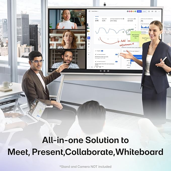 Vibe S1 4K UHD Smart Board, 55 Inch Digital Whiteboard for Office and Classroom, Electronic Presentation Meeting Device for Hybrid Work, Interative Touchscreen Display, Chrome OS and 250+ Free Apps