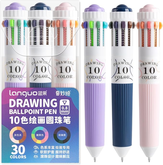 3 Pack Multicolor Pens, 10-in-1 Colored Ballpoint Pen, 28 Colors | 0.8mm Fine Point Smooth Writing, Retractable Ballpoint Pens for Office School Students Teens
