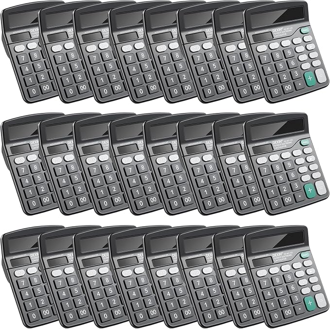 24 Pack Calculator Bulk,12 Digits Desktop Calculator with Large LCD Display and Sensitive Buttons,Solar and Battery Dual Power,Perfect for Office,School,Home(Black)
