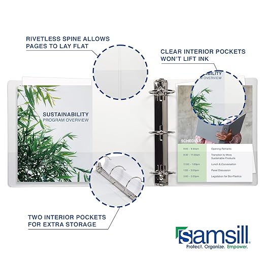 Samsill 0.5 Inch 3 Ring Binder, Economy Round Ring, Clear View Cover, 100 Sheet Capacity - for School, Home, Office - White, 4 Pack