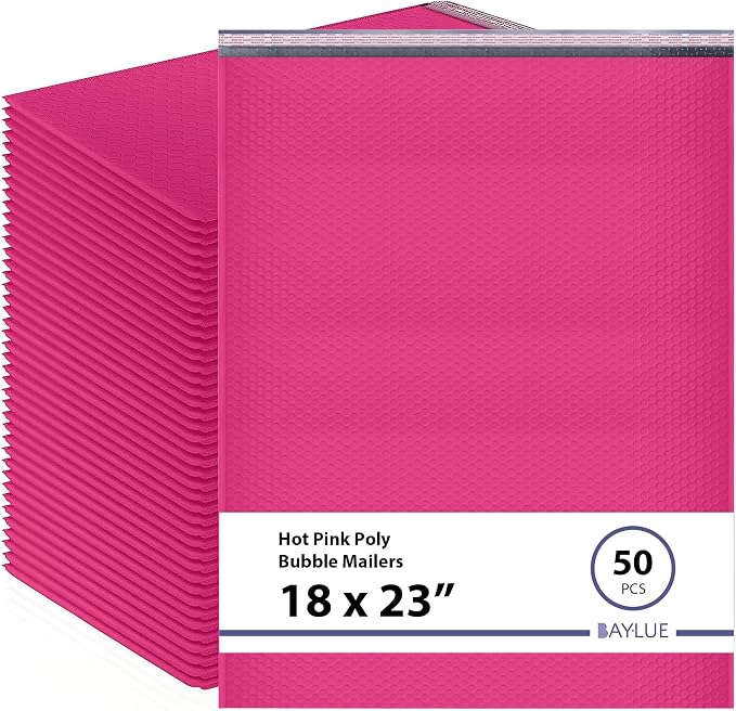 Hot Pink Bubble Mailers 18x23, Poly Padded Envelopes #9, 50 Pack | Holds Clothing & Bulk Items, Self-Seal Closure, Cushioned Protection, Water-Resistant Poly, Size #9