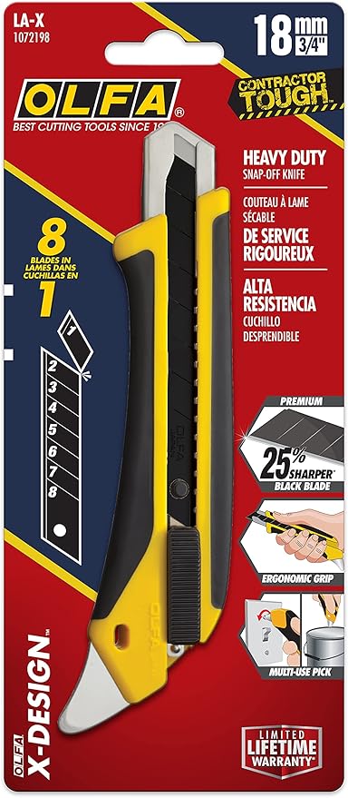 OLFA 18mm Heavy-Duty Utility Knife (LA-X) - Multi-Purpose No-Slip Grip Utility Knife w/Reinforced Fiberglass Handle & Snap-Off Blade, Replacement Blades: Any OLFA 18mm Blade