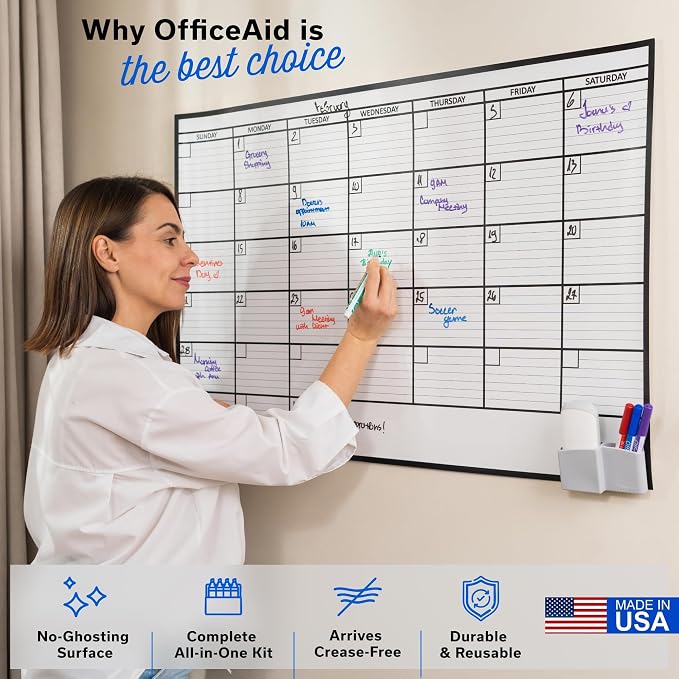 (2 PK) Large Dry Erase Calendar for Wall 24x36, Giant Family Office Big Reusable, Monthly Planner Erasable 36x24, Rolled Whiteboard White Board, Calendar Dry Erase for Undated Wall Large Classroom