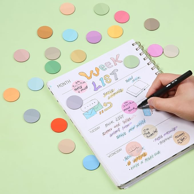 Mr. Pen- Round Transparent Sticky Notes, 1.1” Diameter, 28 Pads | 1120 Sheets, Colorful, Water-Resistant See-Through Sticky Notes Bulk & Fineliner, Smooth Writing