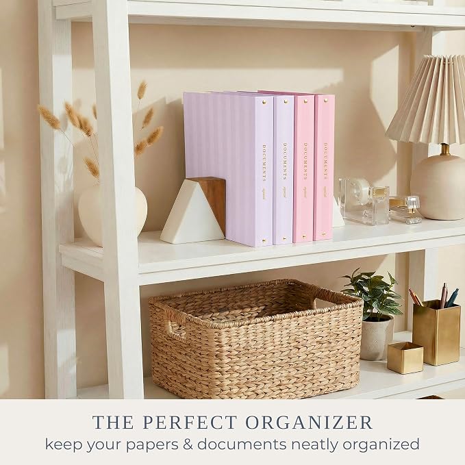 Aesthetic 3 Ring Binder Set of 2 - Sturdy 1 Inch Binder Fits Letter Sized Paper - Striped Three Hole Ring Holder for Women or Men with Pocket Easily Organizes Your Paperwork for School, Office or Work