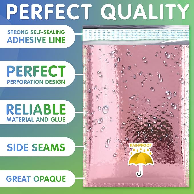 Glamour Metallic Bubble Mailers 8.5 x 13.5 Inches Rose Gold, 250 Pack Padded Envelopes for Shipping, Mailing, Packaging Protection