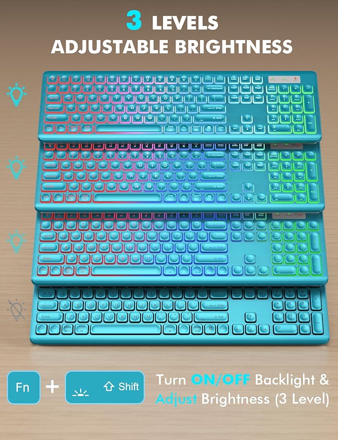 Wireless Keyboard and Mouse Combo with RGB Backlit, Rechargeable | Light Up Letters, Full-Size, Soft Typing, Sleep Mode, 2.4GHz Quiet Keyboard Set for Mac, Windows, Laptop, PC, Trueque KM42Pro