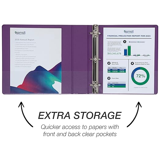 Samsill Durable 2 inch 3 Ring Binder, D Ring Binder, 100% Recycled Chipboard, Purple