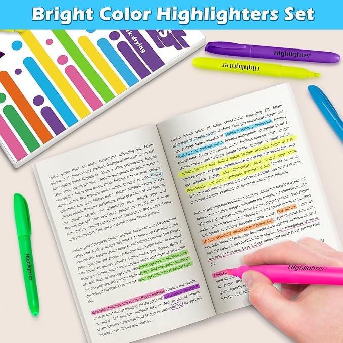 Jumlys 30 Pack Highlighters in 6 Assorted Colors, Bright With Soft Chisel Tips, No Bleed, Ideal for Office and School Supplies