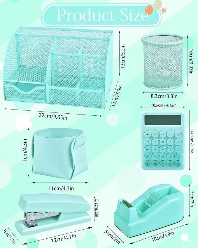 23pc Green Desk Accessories and Organizers with Mesh Organizer Stapler Tape Dispenser Calculator and a Lot of Office Purple Office Supplies Beautifully Presented in a Gift Box