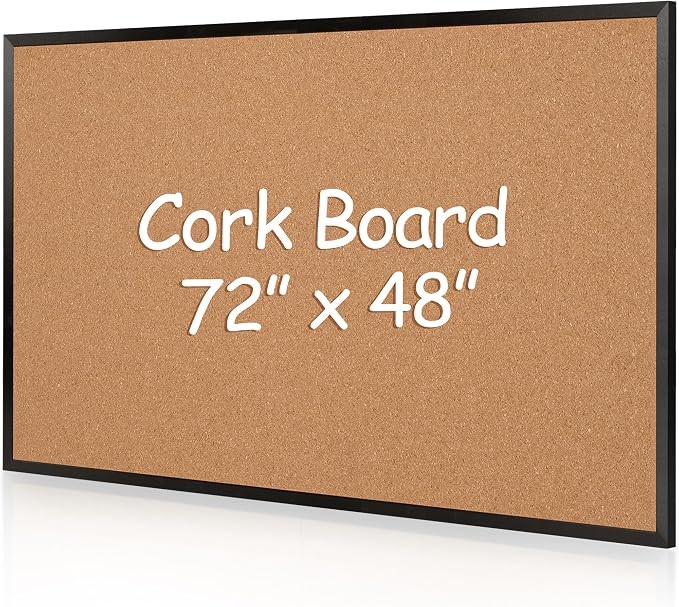 Extra Large Cork Bulletin Board 72" X 48", Black Wood Framed 6'x4' Corkboard for Wall, Wall Mounted Notice Pin Board with 18 Push Pins for School, Home & Office