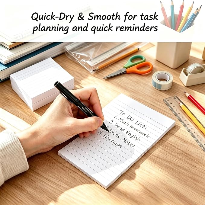 400 Sticky Notes White,100 x 150 mm Giant Wall Post Strips for Office Home | 8 Pack/400 Sheets Lined Self-Adhesive Notes,Large Notes Wall Pads, Marking Pages for Office Staff & Corporate, Study