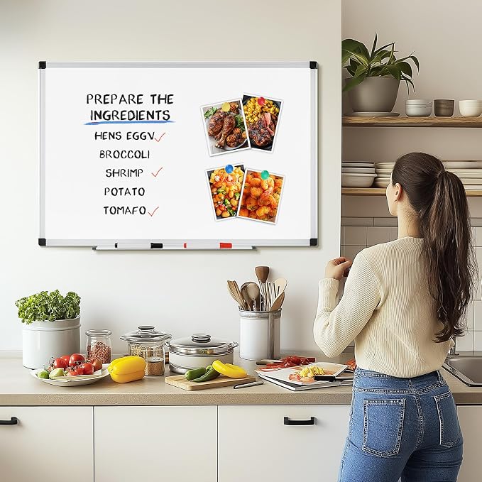 OLIXIS 30" x 40" Magnetic White Board, Dry Erase Board for Wall, Whiteboard with 1 Dry Eraser & 2 Multicolor Markers & 4 Magnetic Pins, Aluminium Frame for Home, School, Office, White