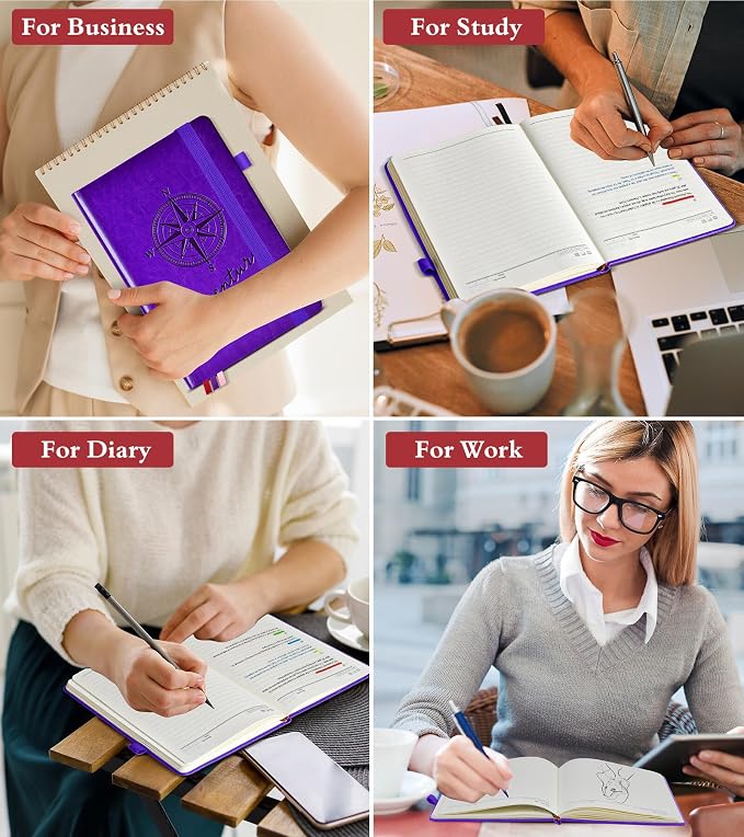 PAIBAS Lined Journal Notebook for Women Men, 160 Pages, A5 Hardcover Vintage Leather Journaling Notebooks for Work, School, Note Taking, Travel, Bible Study, Daily Diary for Writing 5.8"x8.5" (Purple)