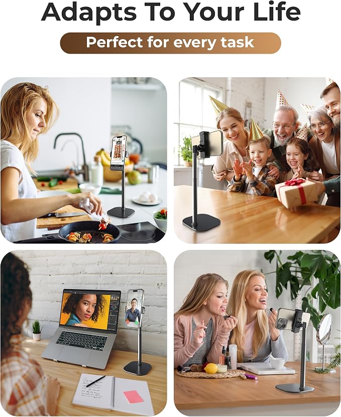 COOPER ChatStand Sturdy Cell Phone Holder, iPhone Stand for Desk, Recording | 9-13" Adjustable, Weighted Metal Base, Tabletop Tripod, for Filming, Video Calls, FaceTime; fits all iPhone, Samsung, Android