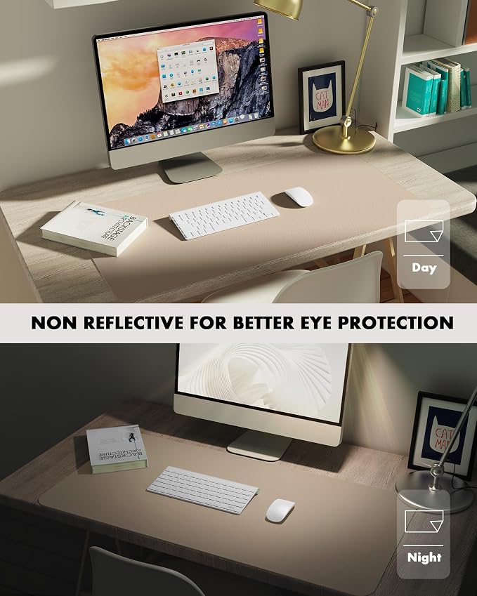YSAGi Double-Sided Desk Pad, 31.5"x15.7" Leather Desk Mat, Eco Cork Desk Pad Protector,Large Mouse Pad,Waterproof Desk Blotter for Office/Home (Beige/Cork)