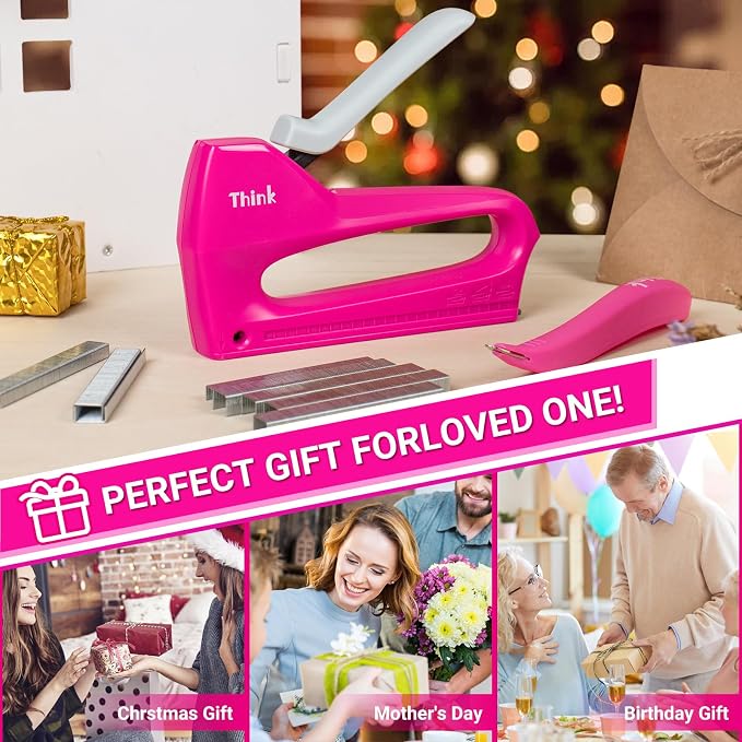 THINKLEARN Light Duty Staple Gun for Wood - Pink 4-in-1 Upholstery Staple Gun with 1600pcs JT21 Staples and Staple Remover, Fabric Staple Gun for Upholstering, Crafts, DIY, Decoration